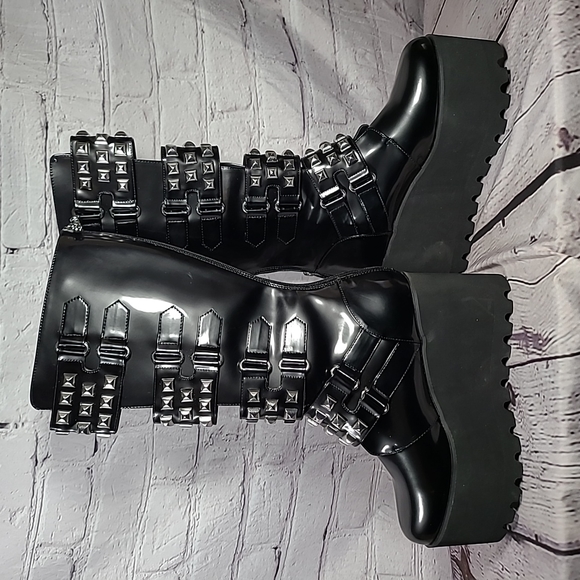 Goth Punk Studded Platform Boots - Picture 3 of 11